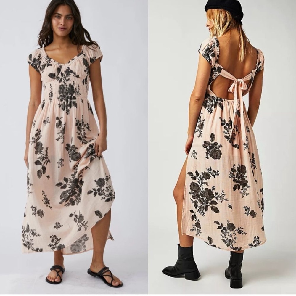 Free People Blush Pink Floral Open-Back Maxi Dress